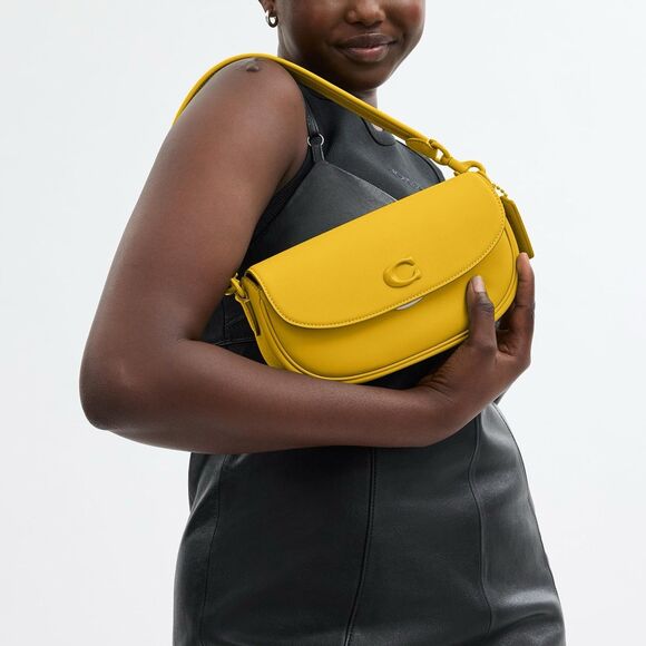 NWT Coach Emmy Saddle Bag 23 in Canary Yellow Glovetanned Leather $395 Retail - Picture 13 of 15